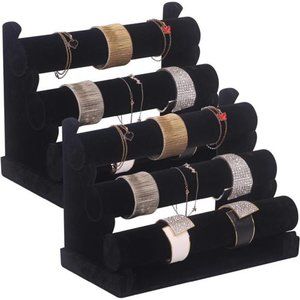 2Pack Velvet Bracelet Holder with 3Tier Rack, Jewelry Display Stand Watch Bangle